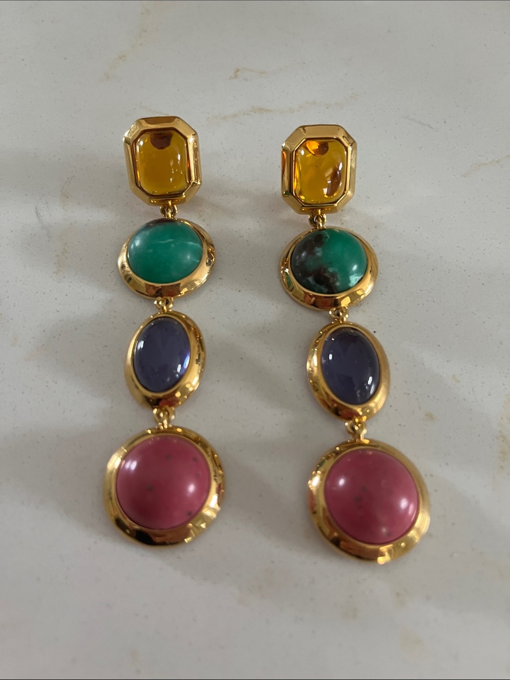 Lele Sadoughi Gold-Tone Drop Earrings with Amber, Green, Purple & Pink Stones